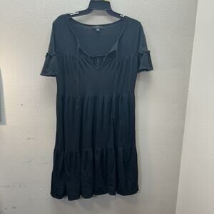 J. Crew Tiered 100% Cotton Babydoll Dress SZ S Black Flutter Sleeves Mini Summer